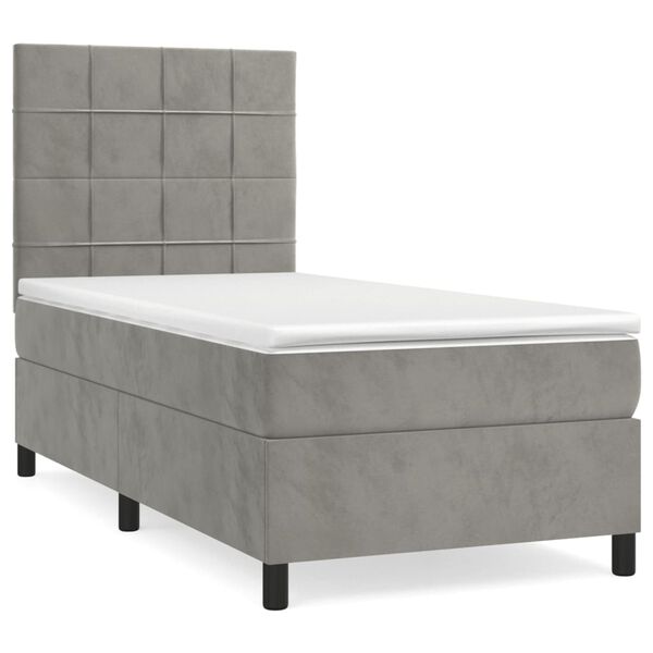 vidaXL Boxspringbett mit Matratze Hellgrau 90x190 cm Samt