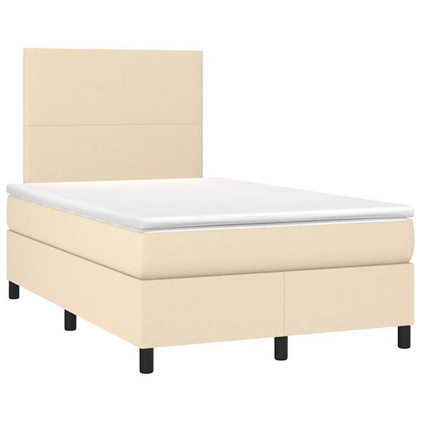 vidaXL Boxspringbett mit Matratze & LED Creme 120x190 cm Stoff