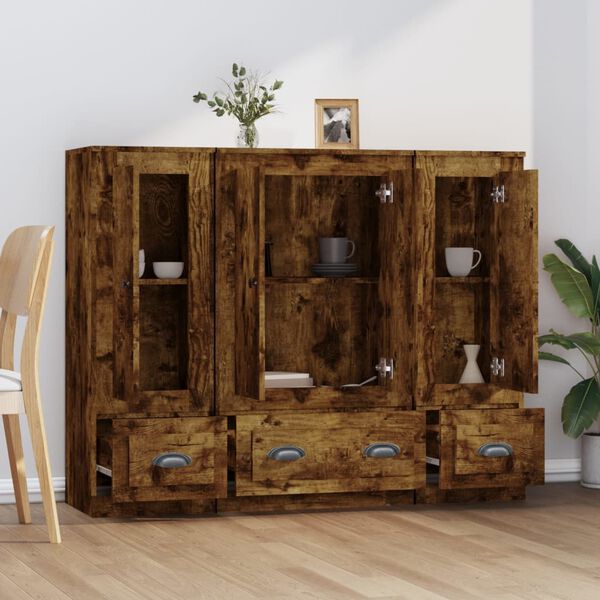 vidaXL Highboards 3 Stk. R&auml;uchereiche Holzwerkstoff