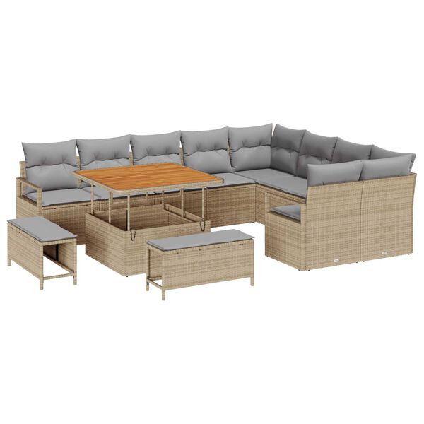 vidaXL Gartensofa-set mit Kissen 12 pcs Beige Poly-Rattan