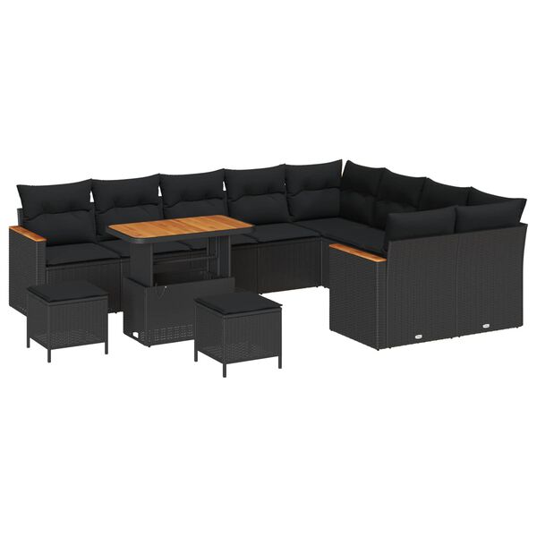 vidaXL Gartensofa-set 12 pcs Schwarz Poly-Rattan