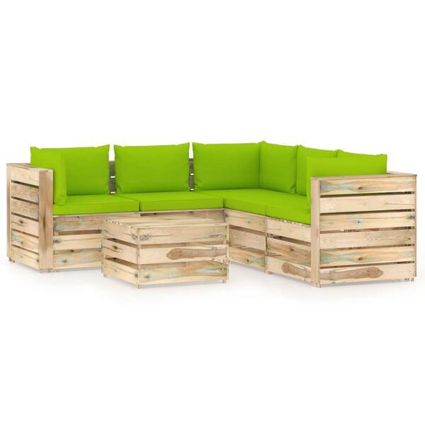 vidaXL 6-tlg. Garten-Lounge-Set mit Kissen Gr&uuml;n Impr&auml;gniertes Holz