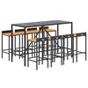 vidaXL 9-tlg. Gartenbar-Set Schwarz Poly Rattan & Massivholz Akazie