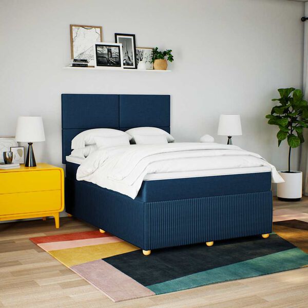 vidaXL Boxspringbett mit Matratze Blau 140x190 cm Stoff