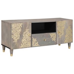 vidaXL TV-Schr&auml;nk mit Regal Grau 105 x 33 x 46 cm Massivholz Mango