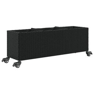 vidaXL Hochbeet mit Rollen & 3 F&auml;chern Schwarz 107x32x38cm Poly Rattan