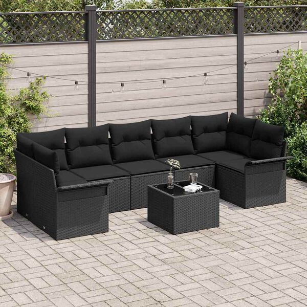 vidaXL Gartensofa-set mit Kissen 8 pcs Schwarz Poly-Rattan