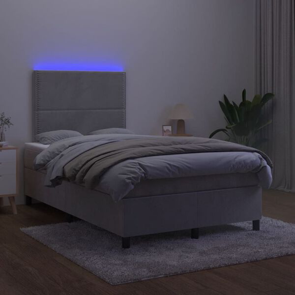 vidaXL Boxspringbett mit Matratze & LED Hellgrau 120x190 cm Samt