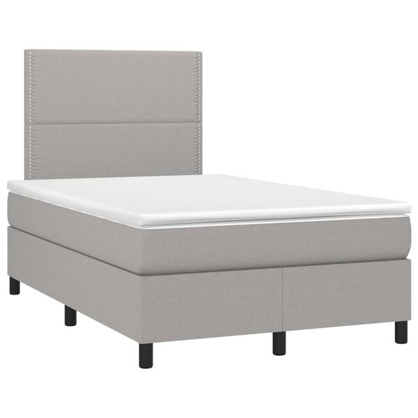 vidaXL Boxspringbett mit Matratze & LED Hellgrau 120x200 cm Stoff