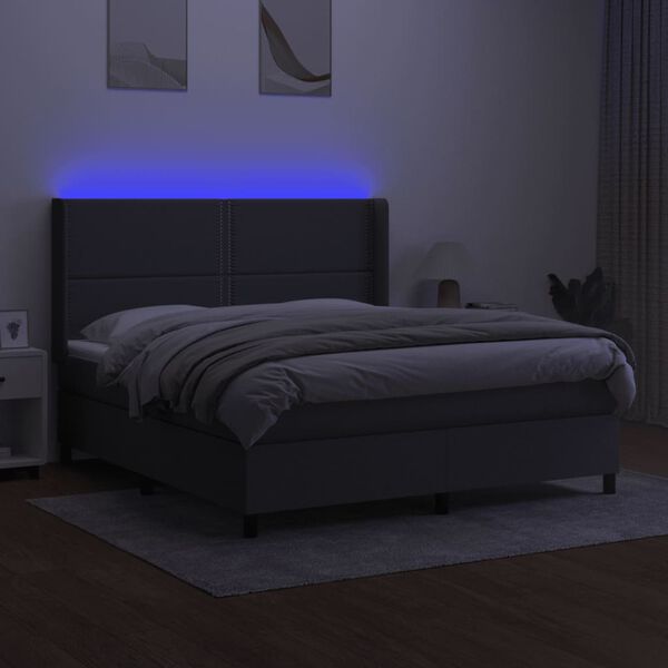 vidaXL Boxspringbett mit Matratze & LED Dunkelgrau 160x200 cm Stoff