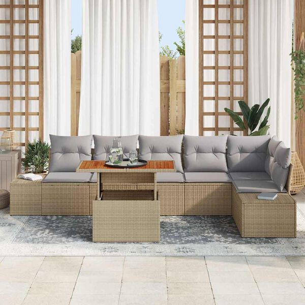vidaXL Garten-Sofa-Set mit Speicher 7 pcs Beige Poly Rattan