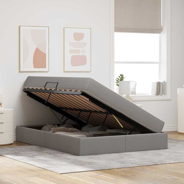 vidaXL Aufbewahrungsbett mit Matratze Taupe 140 x 200 cm Polyester