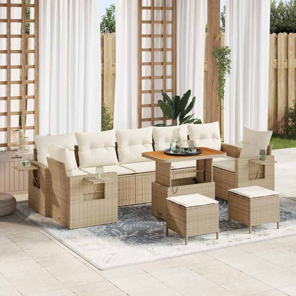 vidaXL Gartensofa-set mit Kissen 13 pcs Beige und Creme Poly-Rattan