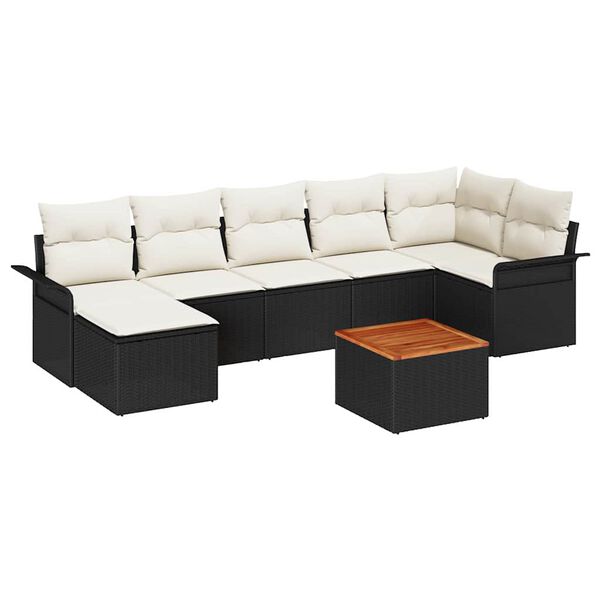vidaXL Garten-Sofa-Set mit Kissen mit Speicher 8 pcs Schwarz und Creme