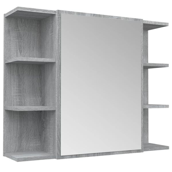 vidaXL Bad-Spiegelschrank Grau Sonoma 80x20,5x64 cm Holzwerkstoff