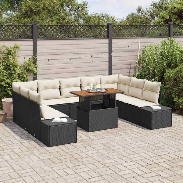 vidaXL Garten Essgruppe mit Kissen mit Kissen 10 pcs Schwarz und Creme