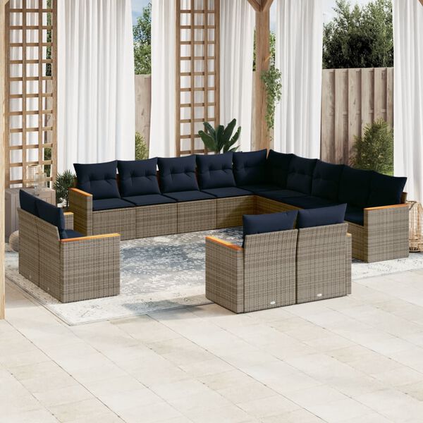 vidaXL 13-teiliges Gartensofa-Set mit Kissen, grau, Polyrattan