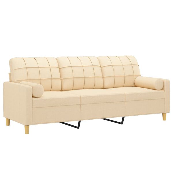 vidaXL 3-Sitzer-Sofa mit Kissen Creme 180 cm Stoff
