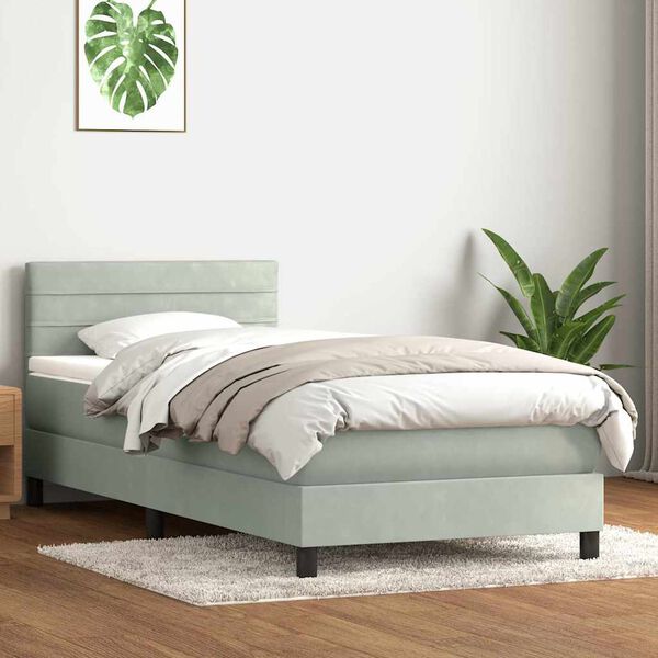 vidaXL Boxspringbett mit Matratze Hellgrau 100x220 cm Samt