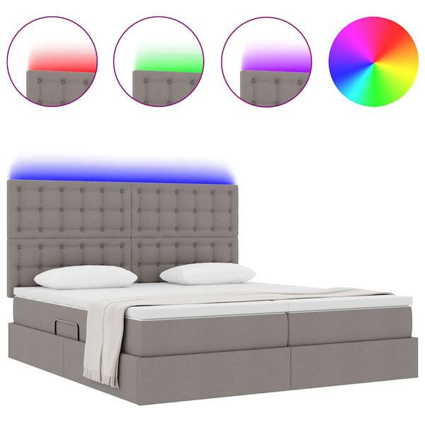 vidaXL Bett mit LED-Lichtleisten mit Kopfteil Taupe 180 x 200 cm Stoff