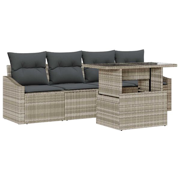 vidaXL Garten-Sofa-Set mit Speicher 5 pcs Hellgrau Poly Rattan