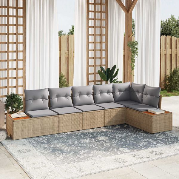 vidaXL Gartensofa-set mit Kissen 6 pcs Beige Poly Rattan