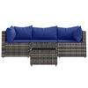 vidaXL 4-tlg. Garten-Lounge-Set mit Kissen Grau Poly Rattan