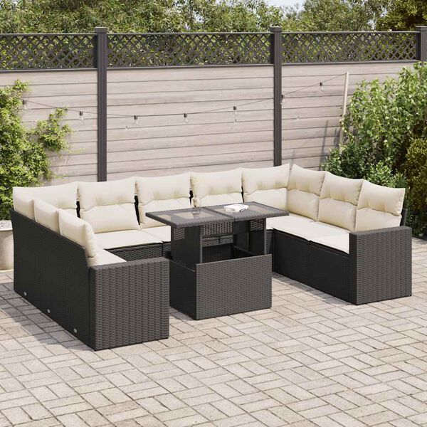 vidaXL 10-tlg. Garten-Sofagarnitur mit Kissen Schwarz Poly Rattan