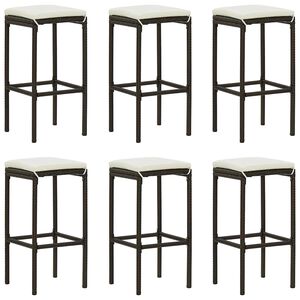 vidaXL Barhocker mit Kissen 6 Stk. Braun Poly Rattan