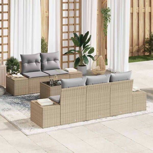vidaXL Gartensofa-set mit Kissen 6 pcs Beige und Grau Poly-Rattan