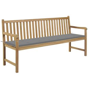 vidaXL Gartenbank mit Grauer Auflage 175 cm Massivholz Teak
