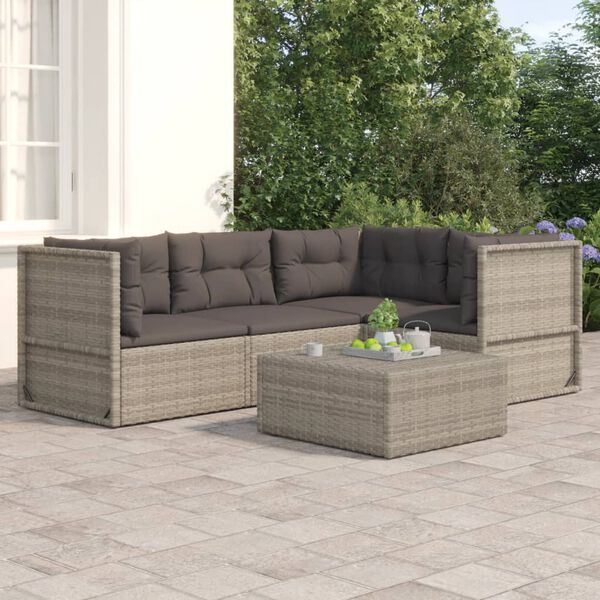 vidaXL 4-tlg. Garten-Lounge-Set mit Kissen Grau Poly Rattan