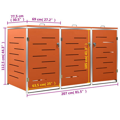 vidaXL Mülltonnenbox für 3 Tonnen 207x77,5x112,5 cm Edelstahl