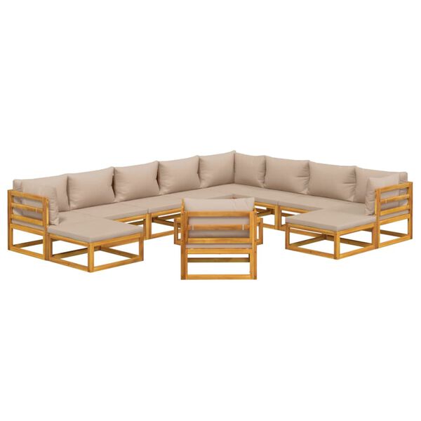 vidaXL 12-tlg. Garten-Lounge-Set mit Taupe Kissen Massivholz