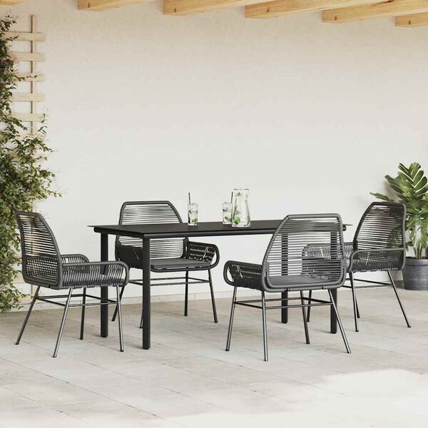 vidaXL 5-tlg. Garten-Essgruppe mit Kissen Schwarz Poly Rattan Glas