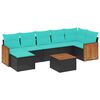 vidaXL 8-teiliges Gartensofa-Set mit Kissen, schwarzes Polyrattan