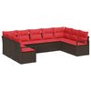vidaXL Gartensofa-set mit Kissen 9 pcs Braun und Rot Poly-Rattan