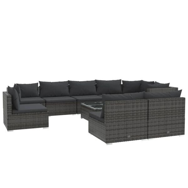 vidaXL 10-tlg. Garten-Lounge-Set mit Kissen Poly Rattan Grau
