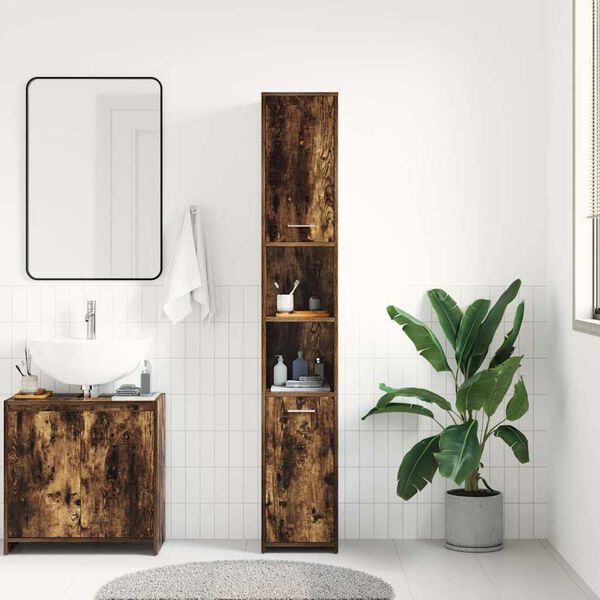 vidaXL Badezimmerschrank Räuchereiche 30x30x183,5 cm Holzwerkstoff