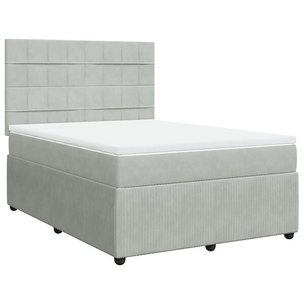 vidaXL Boxspringbett mit Matratze Hellgrau 160x200 cm Samt