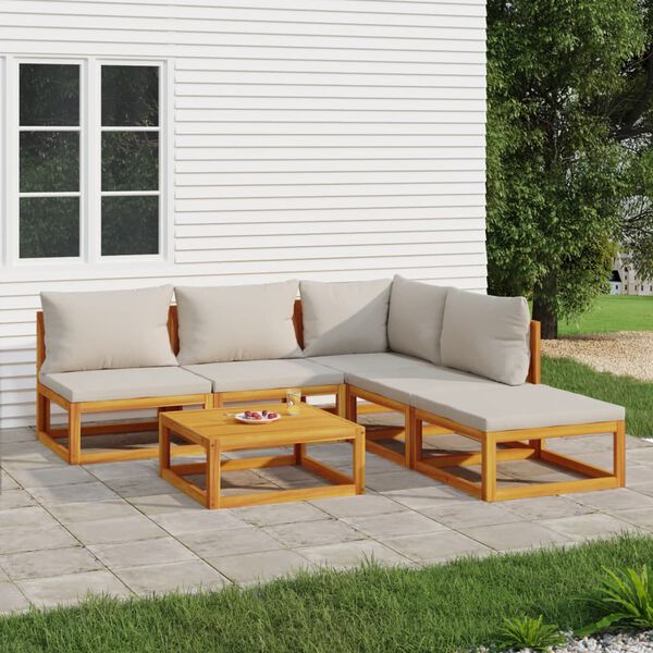 vidaXL 6-tlg. Garten-Lounge-Set mit Hellgrauen Kissen Massivholz