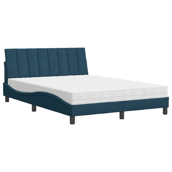 vidaXL Bett mit Matratze "Hanko" Blau 140x200 cm Samt