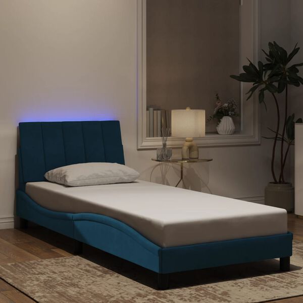 vidaXL Bettgestell mit LED ohne Matratze "Hanko" Blau 90x190 cm Samt