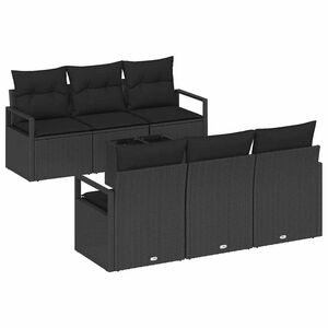 vidaXL Gartensofa-set mit Kissen 7 pcs Schwarz Poly-Rattan