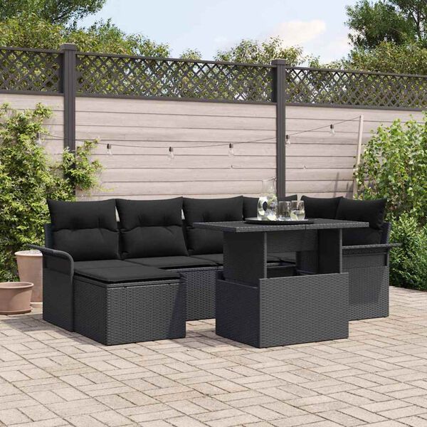 vidaXL Gartensofa-set mit Kissen 7 pcs Schwarz Poly-Rattan