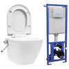 vidaXL Wand-WC ohne Sp&uuml;lrand mit Einbau-Sp&uuml;lkasten Keramik Wei&szlig;
