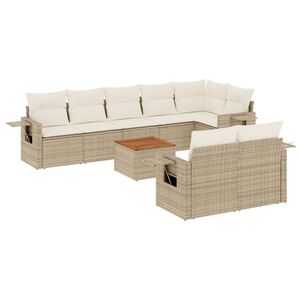 vidaXL 9-tlg. Garten-Sofagarnitur mit Kissen Beige Poly Rattan