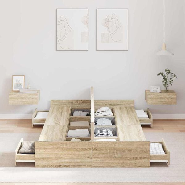 vidaXL Aufbewahrungsbettgestell mit Kopfteil Sonoma-Eiche 120 x 200 cm