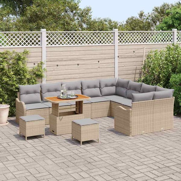 vidaXL Garten-Sofa-Set mit Kissen mit Kissen 12 pcs Beige und Hellgrau