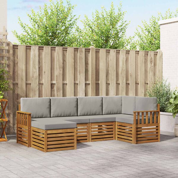 vidaXL Sofagarnituren 6 pcs Nat&uuml;rlich und Hellgrau Massivholz Akazie